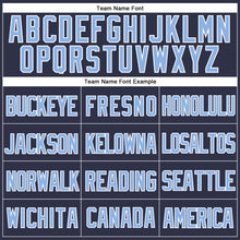 Load image into Gallery viewer, Custom Navy Light Blue-White Mesh Authentic Throwback Baseball Jersey