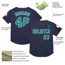 Load image into Gallery viewer, Custom Navy Teal-White Mesh Authentic Throwback Baseball Jersey