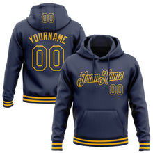 Load image into Gallery viewer, Custom Stitched Navy Gold Sports Pullover Sweatshirt Hoodie