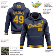 Load image into Gallery viewer, Custom Stitched Navy Gold Sports Pullover Sweatshirt Hoodie
