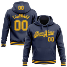 Load image into Gallery viewer, Custom Stitched Navy Gold Sports Pullover Sweatshirt Hoodie