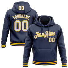 Load image into Gallery viewer, Custom Stitched Navy White-Gold Sports Pullover Sweatshirt Hoodie