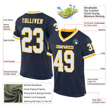 Load image into Gallery viewer, Custom Navy White-Gold Mesh Authentic Throwback Football Jersey