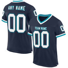 Load image into Gallery viewer, Custom Navy White-Teal Mesh Authentic Throwback Football Jersey