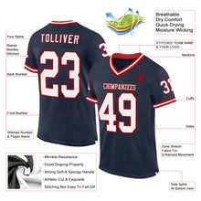 Load image into Gallery viewer, Custom Navy White-Red Mesh Authentic Throwback Football Jersey