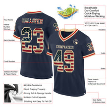 Load image into Gallery viewer, Custom Navy Vintage USA Flag Cream-Red Mesh Authentic Throwback Football Jersey