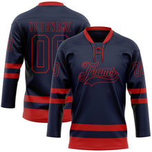 Load image into Gallery viewer, Custom Navy Red Hockey Lace Neck Jersey