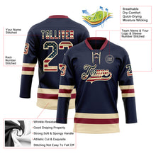 Load image into Gallery viewer, Custom Navy Vintage USA Flag Cream-Crimson Hockey Lace Neck Jersey