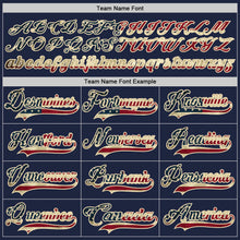 Load image into Gallery viewer, Custom Navy Vintage USA Flag Cream-Crimson Hockey Lace Neck Jersey