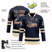 Load image into Gallery viewer, Custom Navy Vintage USA Flag-Cream Hockey Lace Neck Jersey