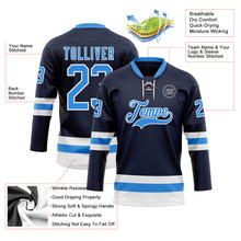 Load image into Gallery viewer, Custom Navy Powder Blue-White Hockey Lace Neck Jersey