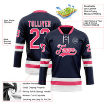 Load image into Gallery viewer, Custom Navy Neon Pink-White Hockey Lace Neck Jersey