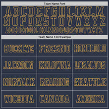 Load image into Gallery viewer, Custom Navy Old Gold Mesh Authentic Throwback Football Jersey