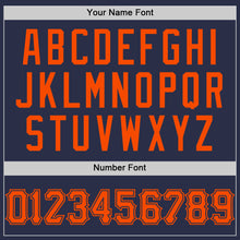 Load image into Gallery viewer, Custom Navy Orange Authentic Throwback Baseball Jersey