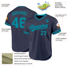 Load image into Gallery viewer, Custom Navy Teal Authentic Throwback Baseball Jersey