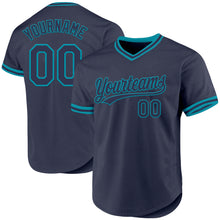 Load image into Gallery viewer, Custom Navy Teal Authentic Throwback Baseball Jersey