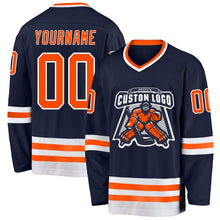 Load image into Gallery viewer, Custom Navy Orange-White Hockey Jersey