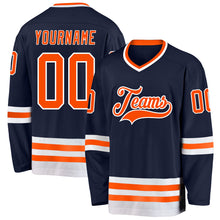 Load image into Gallery viewer, Custom Navy Orange-White Hockey Jersey