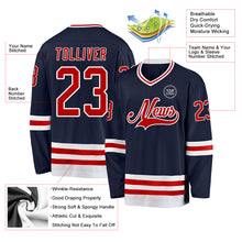 Load image into Gallery viewer, Custom Navy Red-White Hockey Jersey