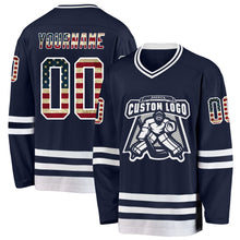Load image into Gallery viewer, Custom Navy Vintage USA Flag-White Hockey Jersey