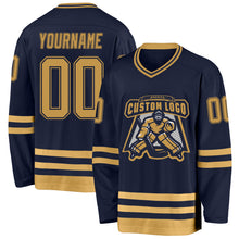 Load image into Gallery viewer, Custom Navy Old Gold Hockey Jersey
