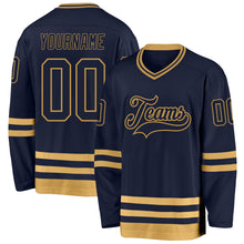 Load image into Gallery viewer, Custom Navy Old Gold Hockey Jersey