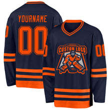 Load image into Gallery viewer, Custom Navy Orange Hockey Jersey