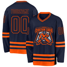 Load image into Gallery viewer, Custom Navy Orange Hockey Jersey