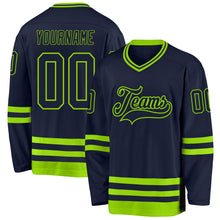 Load image into Gallery viewer, Custom Navy Neon Green Hockey Jersey