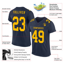 Load image into Gallery viewer, Custom Navy Gold Mesh Authentic Football Jersey