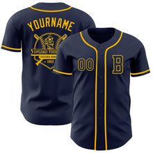 Load image into Gallery viewer, Custom Navy Gold Authentic Baseball Jersey
