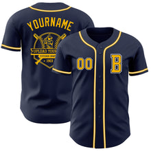 Load image into Gallery viewer, Custom Navy Gold-White Authentic Baseball Jersey