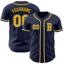 Load image into Gallery viewer, Custom Navy Gold-White Authentic Baseball Jersey
