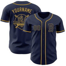 Load image into Gallery viewer, Custom Navy Old Gold Authentic Baseball Jersey