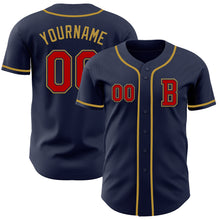 Load image into Gallery viewer, Custom Navy Red-Old Gold Authentic Baseball Jersey
