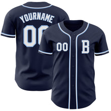 Load image into Gallery viewer, Custom Navy White-Light Blue Authentic Baseball Jersey
