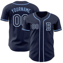 Load image into Gallery viewer, Custom Navy White-Light Blue Authentic Baseball Jersey