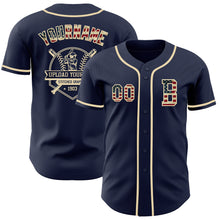 Load image into Gallery viewer, Custom Navy Vintage USA Flag-Cream Authentic Baseball Jersey