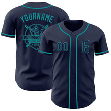 Load image into Gallery viewer, Custom Navy Teal Authentic Baseball Jersey