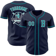 Load image into Gallery viewer, Custom Navy Teal-White Authentic Baseball Jersey