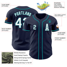 Load image into Gallery viewer, Custom Navy White-Teal Authentic Baseball Jersey