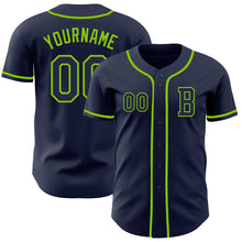 Load image into Gallery viewer, Custom Navy Neon Green Authentic Baseball Jersey