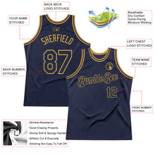 Load image into Gallery viewer, Custom Navy Old Gold Authentic Throwback Basketball Jersey