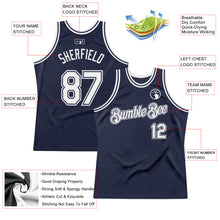 Load image into Gallery viewer, Custom Navy White Authentic Throwback Basketball Jersey