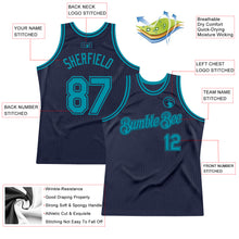 Load image into Gallery viewer, Custom Navy Teal Authentic Throwback Basketball Jersey
