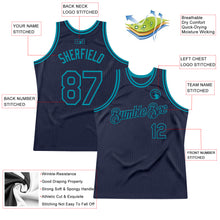 Load image into Gallery viewer, Custom Navy Teal Authentic Throwback Basketball Jersey