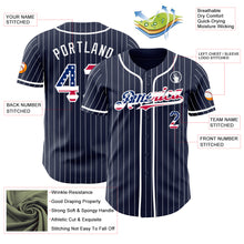 Load image into Gallery viewer, Custom Navy White Pinstripe USA Flag Authentic Baseball Jersey