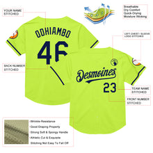 Load image into Gallery viewer, Custom Neon Green Navy Mesh Authentic Throwback Baseball Jersey