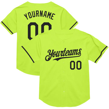 Custom Neon Green Black Mesh Authentic Throwback Baseball Jersey