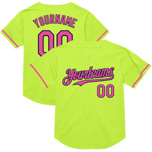 Load image into Gallery viewer, Custom Neon Green Pink-Navy Mesh Authentic Throwback Baseball Jersey
